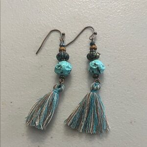 Artisan Turquoise and Silver Tassel Earrings